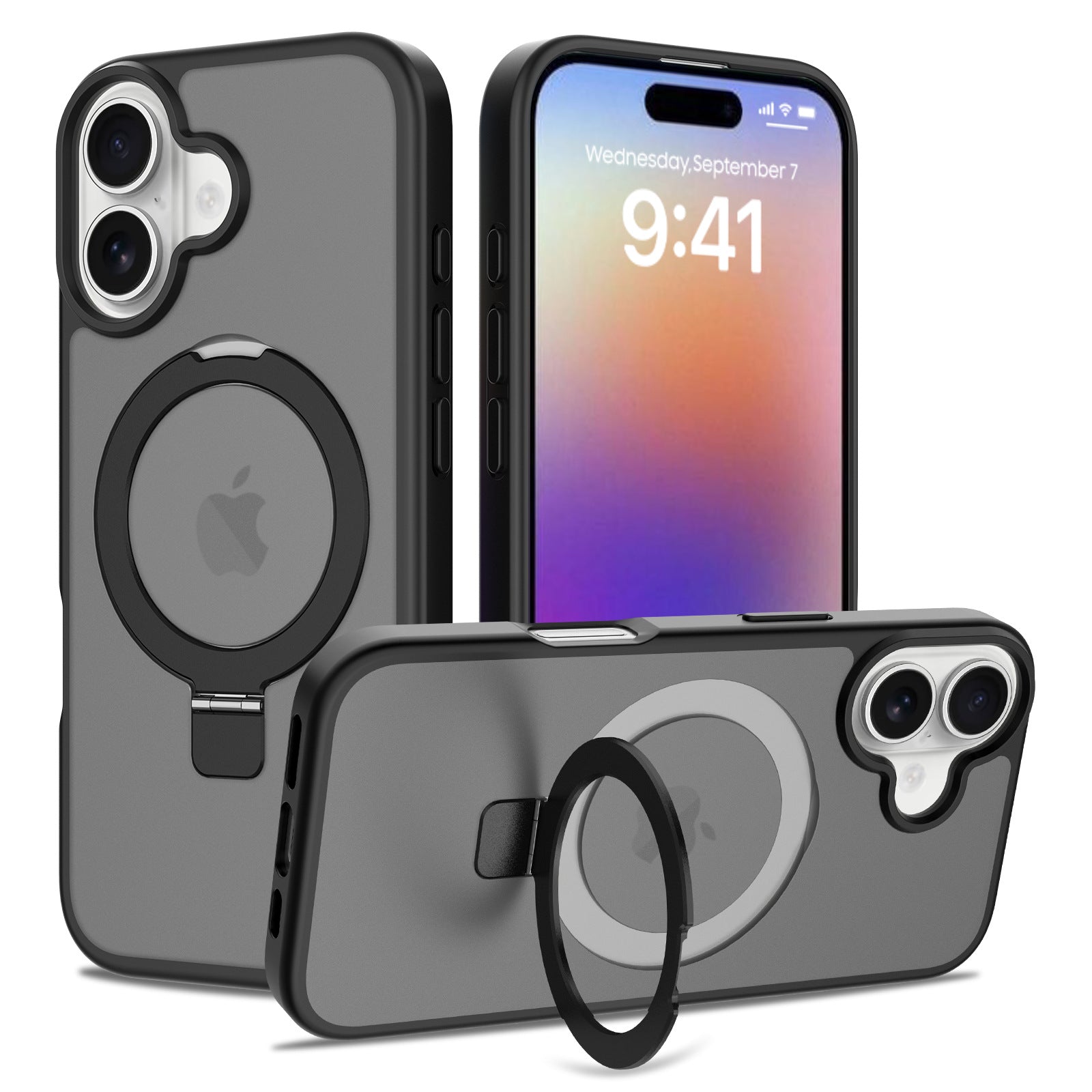 Cross-border application Apple 17 magnetic bracket mobile phone case 2-in-1 wireless magsafe anti-drop matte mobile phone case