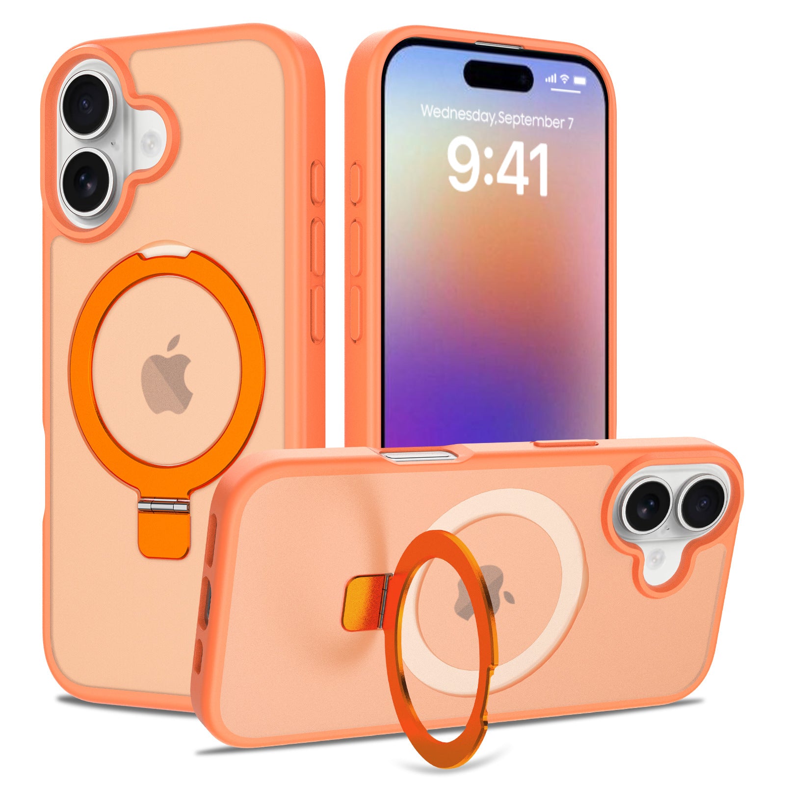 Cross-border application Apple 17 magnetic bracket mobile phone case 2-in-1 wireless magsafe anti-drop matte mobile phone case