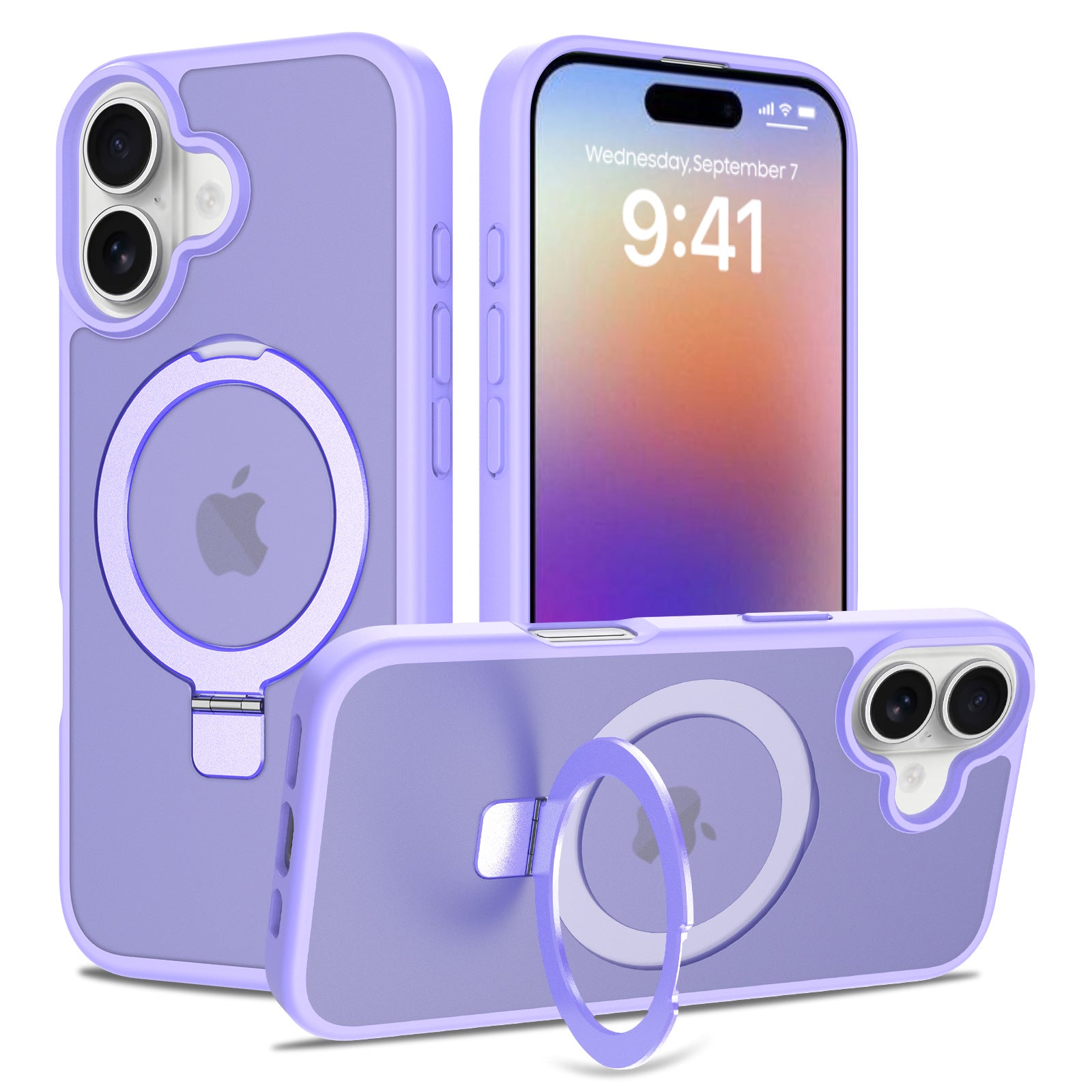Cross-border application Apple 17 magnetic bracket mobile phone case 2-in-1 wireless magsafe anti-drop matte mobile phone case
