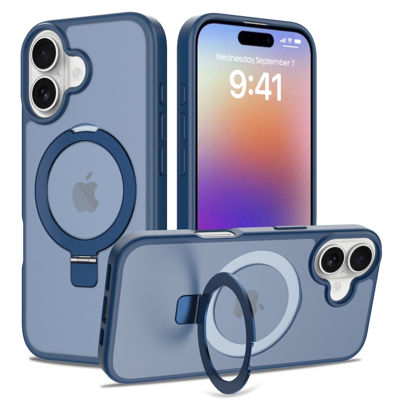 Cross-border application Apple 17 magnetic bracket mobile phone case 2-in-1 wireless magsafe anti-drop matte mobile phone case