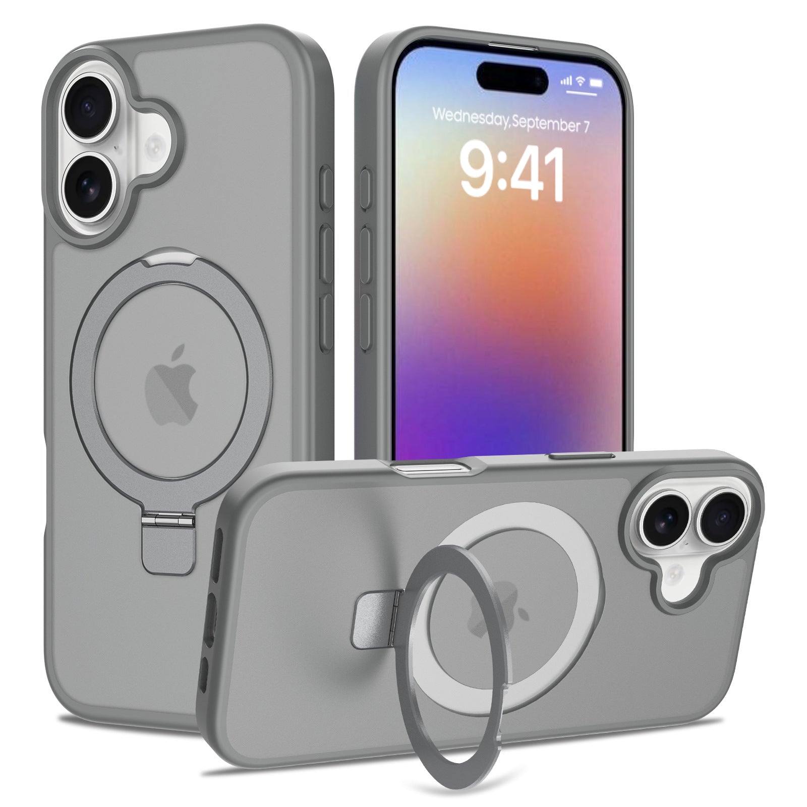 Cross-border application Apple 17 magnetic bracket mobile phone case 2-in-1 wireless magsafe anti-drop matte mobile phone case