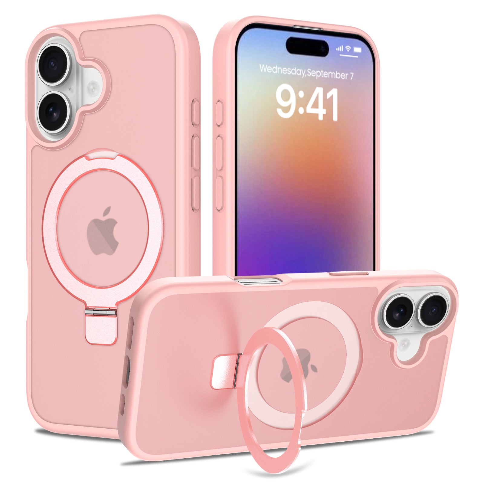 Cross-border application Apple 17 magnetic bracket mobile phone case 2-in-1 wireless magsafe anti-drop matte mobile phone case