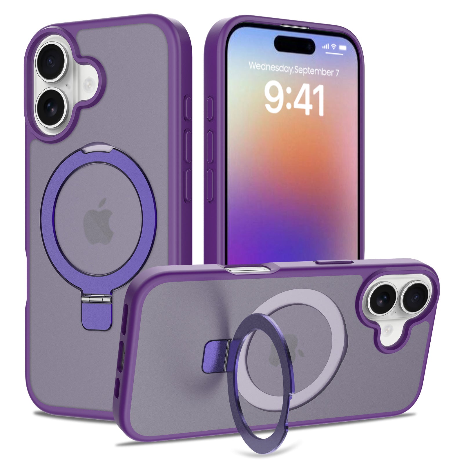 Cross-border application Apple 17 magnetic bracket mobile phone case 2-in-1 wireless magsafe anti-drop matte mobile phone case